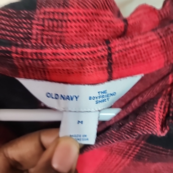 Old Navy Upcycled Flannel With Sewn On Patch On The Back. Size Medium - Picture 4 of 5